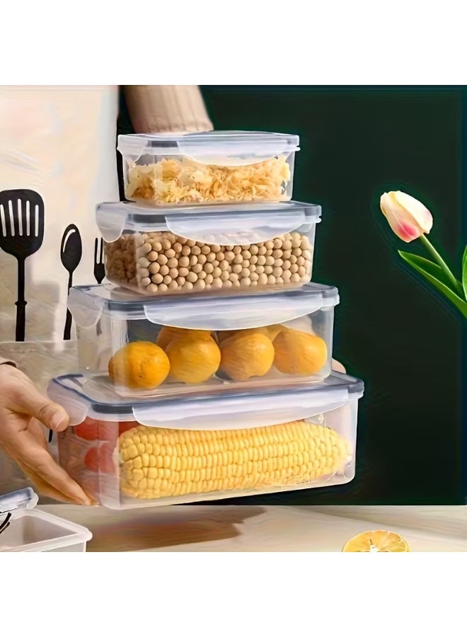8pcs Set (4 Containers + 4 Lids) Airtight Transparent Food Storage Containers - Image 4